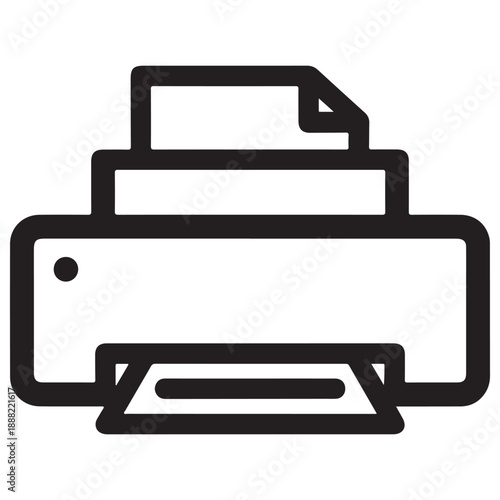 Black and White Icon of a Printer with Paper on Top