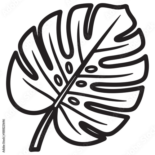 Simple Tropical Monstera Leaf Outline Graphic Illustration.