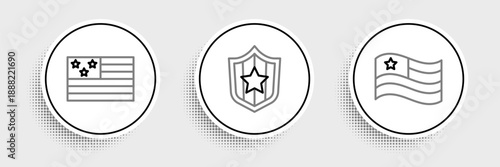 Set line American flag, and Shield with stars icon. Vector