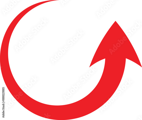 red circular arrow icon pointing upward symbolizing refresh reload repeat cycle and continuous improvement process isolated on white background.