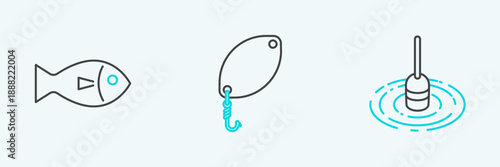 Set line Fishing float in water, and spoon icon. Vector
