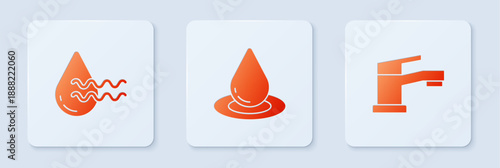Set Water drop, Recycle clean aqua and tap. White square button. Vector