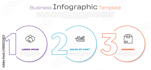 Set line Carton cardboard box, Cargo ship with boxes delivery and . Business infographic template. Vector