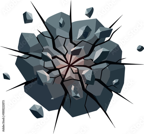 Cracked Rock Explosion Illustration Vector Image of a Bursting Stone with Splintered Edges