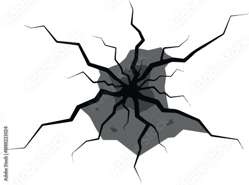 Cracked Surface A Graphic Illustration of Damage and Impact on a White Background