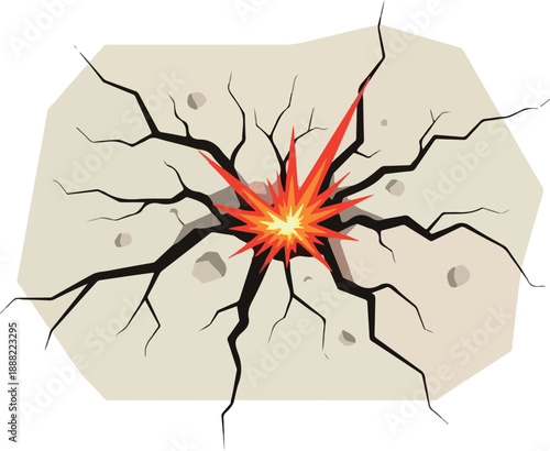 Cracking Under Pressure An Illustrated Depiction of a Forceful Explosion and Structural Damage
