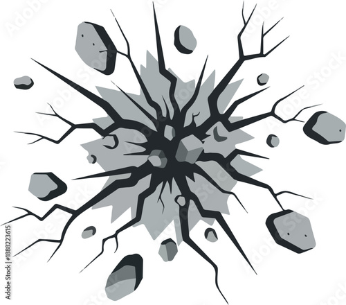 Illustration of an explosion effect with cracks and fragments, ideal for graphic design and animation