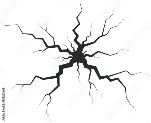 Cracked surface illustration with radiating lines, perfect for symbolizing damage, breaks, or disruption concepts