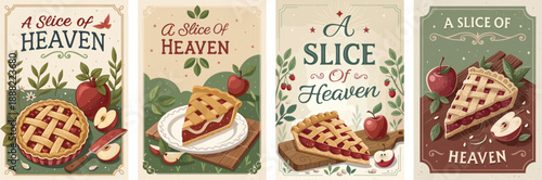 Delightful vintage illustrations celebrating apple pie with inviting colors.