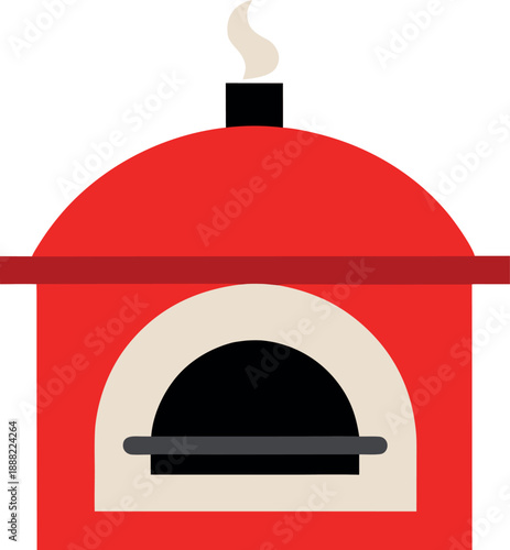 Red Pizza Oven Icon with Chimney and Smoke