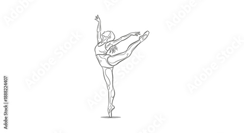ballerina line art drawing showcasing a graceful ballet dancer performing a classical pose for creative movement and sports branding projects