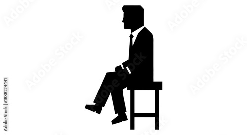 businessman sitting on stool in profile minimalist graphic design icon for corporate identity waiting thinking or concept illustration purposes