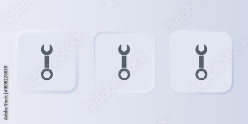 Grey Wrench spanner icon isolated on grey background. Set icons in square buttons. Vector