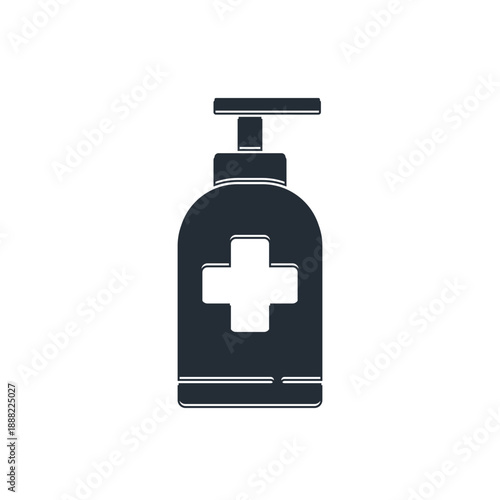 Black Bottle of liquid antibacterial soap with dispenser icon isolated on white background. Antiseptic. Disinfection, hygiene, skin care. Vector