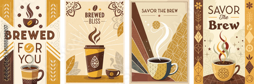 Stylish coffee-themed artwork featuring cups and soothing colors.