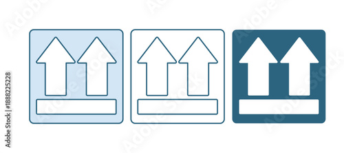 Blue This side up icon isolated on white background. Two arrows indicating top side of packaging. Cargo handled. Vector