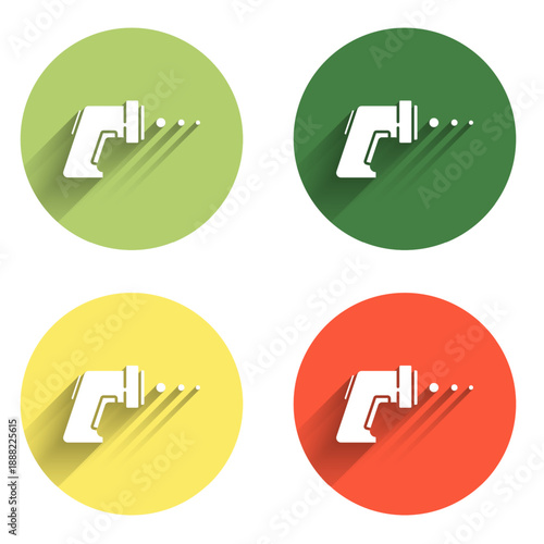 Set Digital contactless thermometer with infrared light icon isolated with long shadow background. Color circle button. Vector