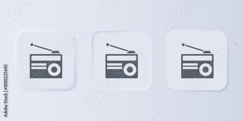 Grey Radio with antenna icon isolated on grey background. Set icons in square buttons. Vector