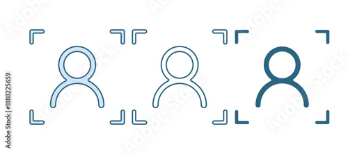 Blue Face recognition icon isolated on white background. Face identification scanner icon. Facial id. Cyber security concept. Vector