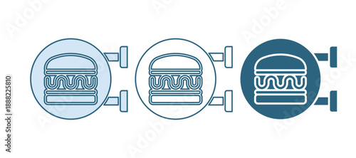 Blue Online ordering and burger delivery icon isolated on white background. Vector