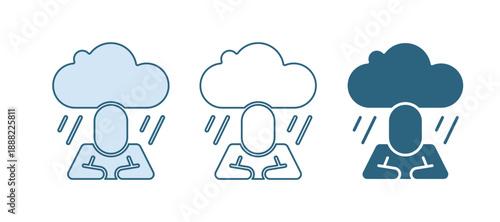 Blue Depression and frustration icon isolated on white background. Man in depressive state of mind. Mental health problems. Vector