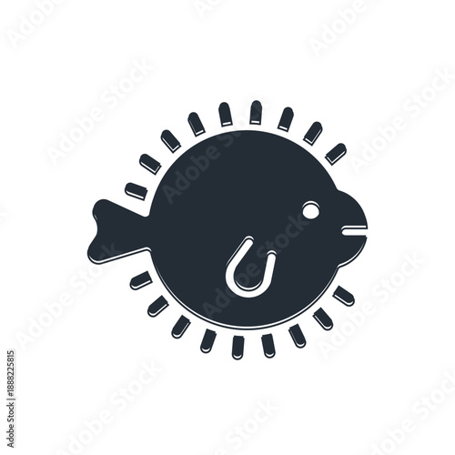 Black Puffer fish icon isolated on white background. Fugu fish japanese puffer fish. Vector