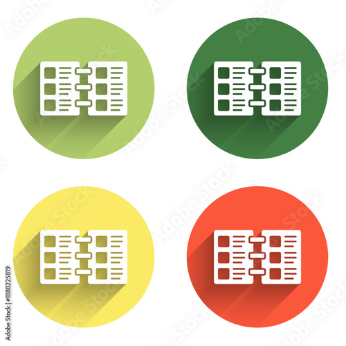 Set Restaurant cafe menu icon isolated with long shadow background. Color circle button. Vector