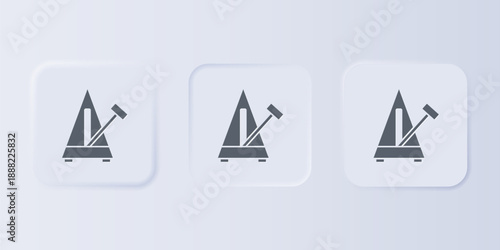 Grey Classic Metronome with pendulum in motion icon isolated on grey background. Equipment of music and beat mechanism. Set icons in square buttons. Vector