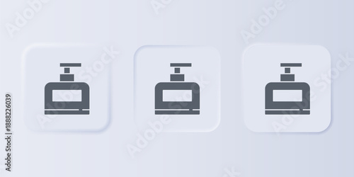 Grey Bottle of shampoo icon isolated on grey background. Set icons in square buttons. Vector