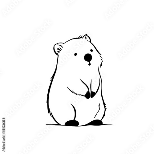 Wombat. Wombat simple black and white line art vector logo