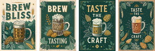Vintage beer illustrations showcasing brew bliss and craft tasting.