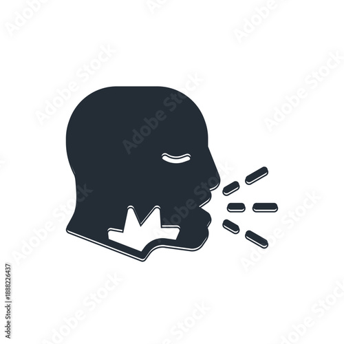 Black Man coughing icon isolated on white background. Viral infection, influenza, flu, cold symptom. Tuberculosis, mumps, whooping cough. Vector.