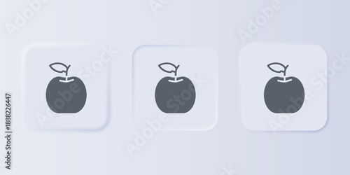 Grey Apple icon isolated on grey background. Fruit with leaf symbol. Set icons in square buttons. Vector