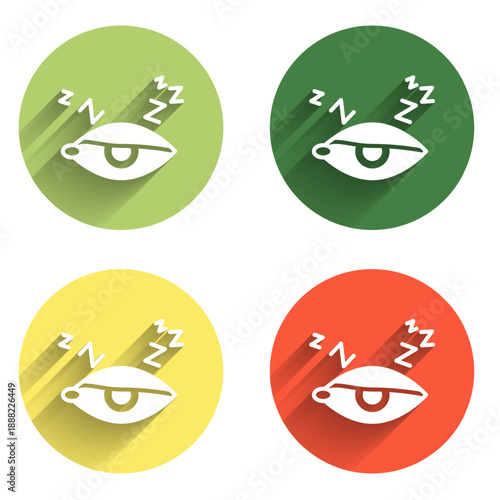Set Insomnia icon isolated with long shadow background. Sleep disorder with capillaries and pupils. Fatigue and stress. Color circle button. Vector