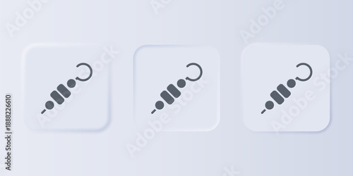 Grey Grilled shish kebab on skewer stick icon isolated on grey background. Meat kebab on skewer stick. Picnic with grilled meat. Set icons in square buttons. Vector
