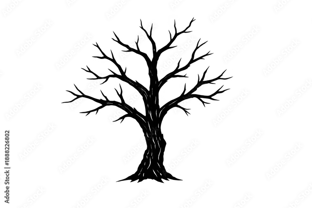 Fototapeta premium Gnarled bare tree silhouette with spooky branches, symbolizing death, winter, and halloween, transparent background