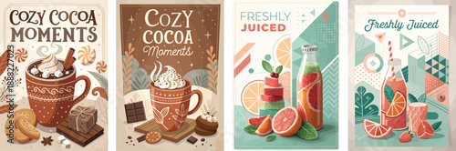 Warm cocoa moments and fresh juice designs, perfect for cozy gatherings.