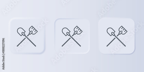 Grey Shovel icon isolated on grey background. Gardening tool. Tool for horticulture, agriculture, farming. Set icons in square buttons. Vector