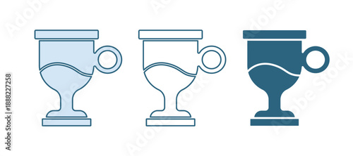 Blue Mulled wine with glass of drink and ingredients icon isolated on white background. Cinnamon stick, clove, lemon slice. Vector