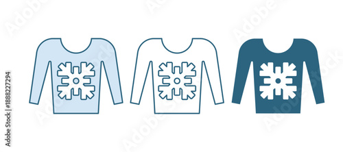 Blue Christmas sweater with norwegian ornaments and holidays decorations icon isolated on white background. Knitted winter jumper. Vector