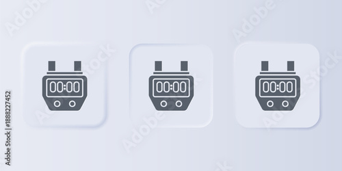 Grey Stopwatch icon isolated on grey background. Time timer sign. Chronometer sign. Set icons in square buttons. Vector