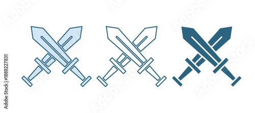 Blue Crossed medieval sword icon isolated on white background. Medieval weapon. Vector