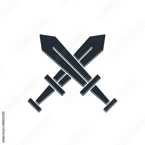 Black Crossed medieval sword icon isolated on white background. Medieval weapon. Vector