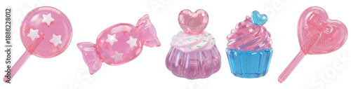 Jelly Candies. 3D Cute Kawaii Accessories Icons, Y2K Glossy Set – Valentine’s Day Girly Elements.	