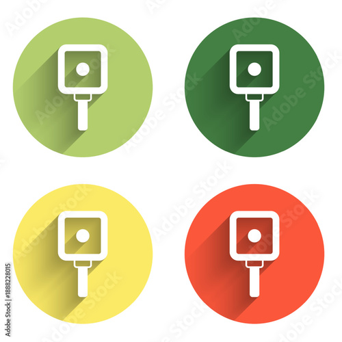 Set Frying pan icon isolated with long shadow background. Fry or roast food symbol. Color circle button. Vector