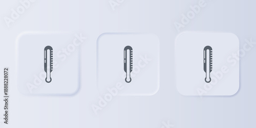 Grey Meteorology thermometer measuring icon isolated on grey background. Thermometer equipment showing hot or cold weather. Set icons in square buttons. Vector