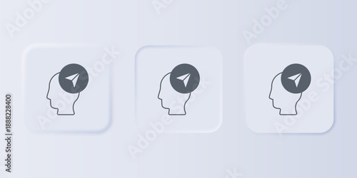 Grey Map marker with a silhouette of a person icon isolated on grey background. GPS location symbol. Set icons in square buttons. Vector