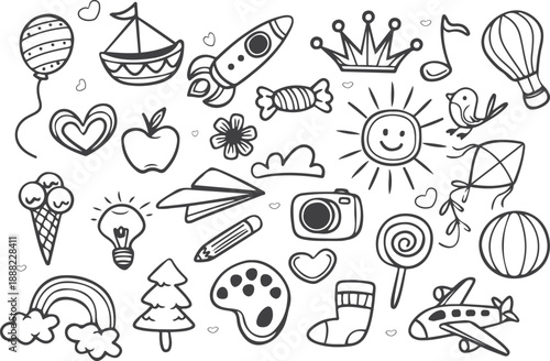 Hand drawn miscellaneous doodle illustration.