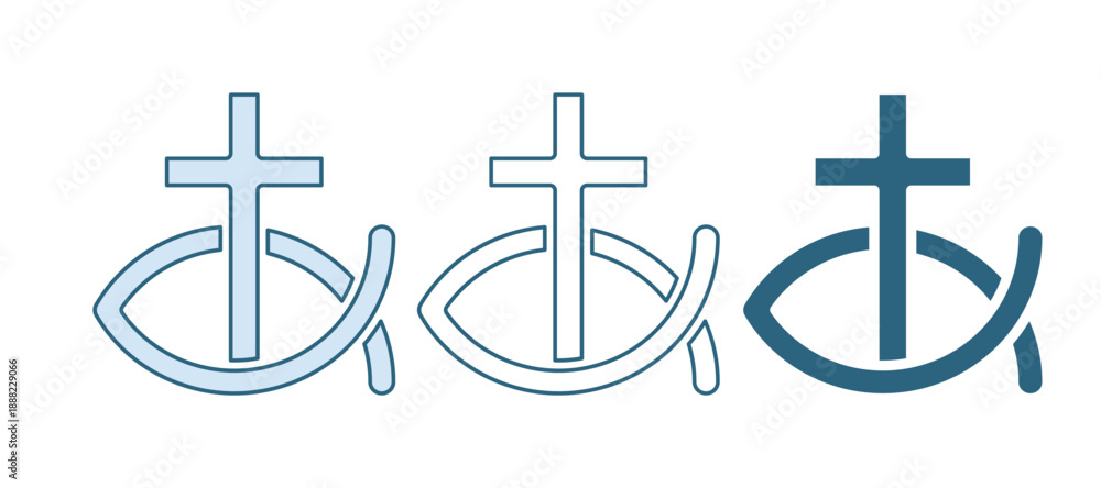Obraz premium Blue Christian fish symbol icon isolated on white background. Jesus fish symbol. Vector