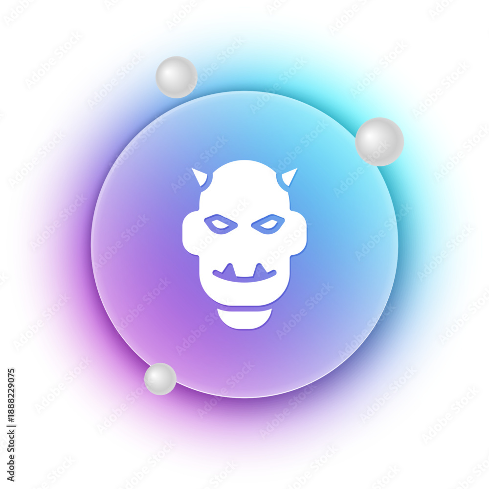 Obraz premium White Mask of the devil with horns icon isolated on white background. Blue and purple gradient circle background. Vector